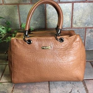 Henri Bendel New York Tan Leather Barrel Satchel